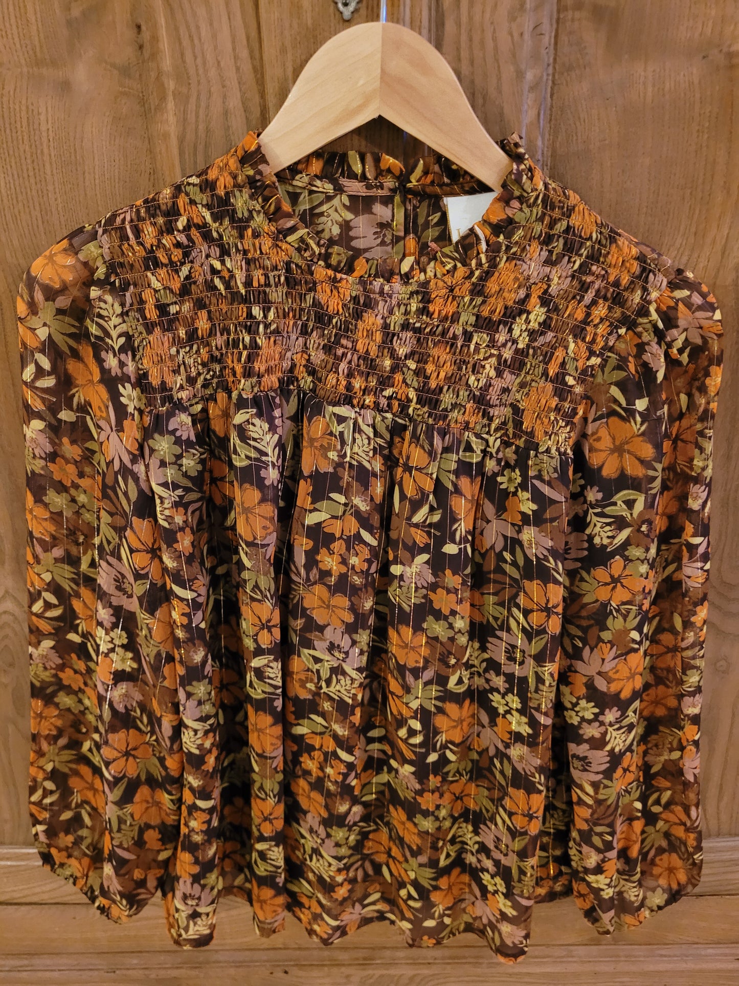 Blouse imprimée col montant et pastron smocké Taille 38