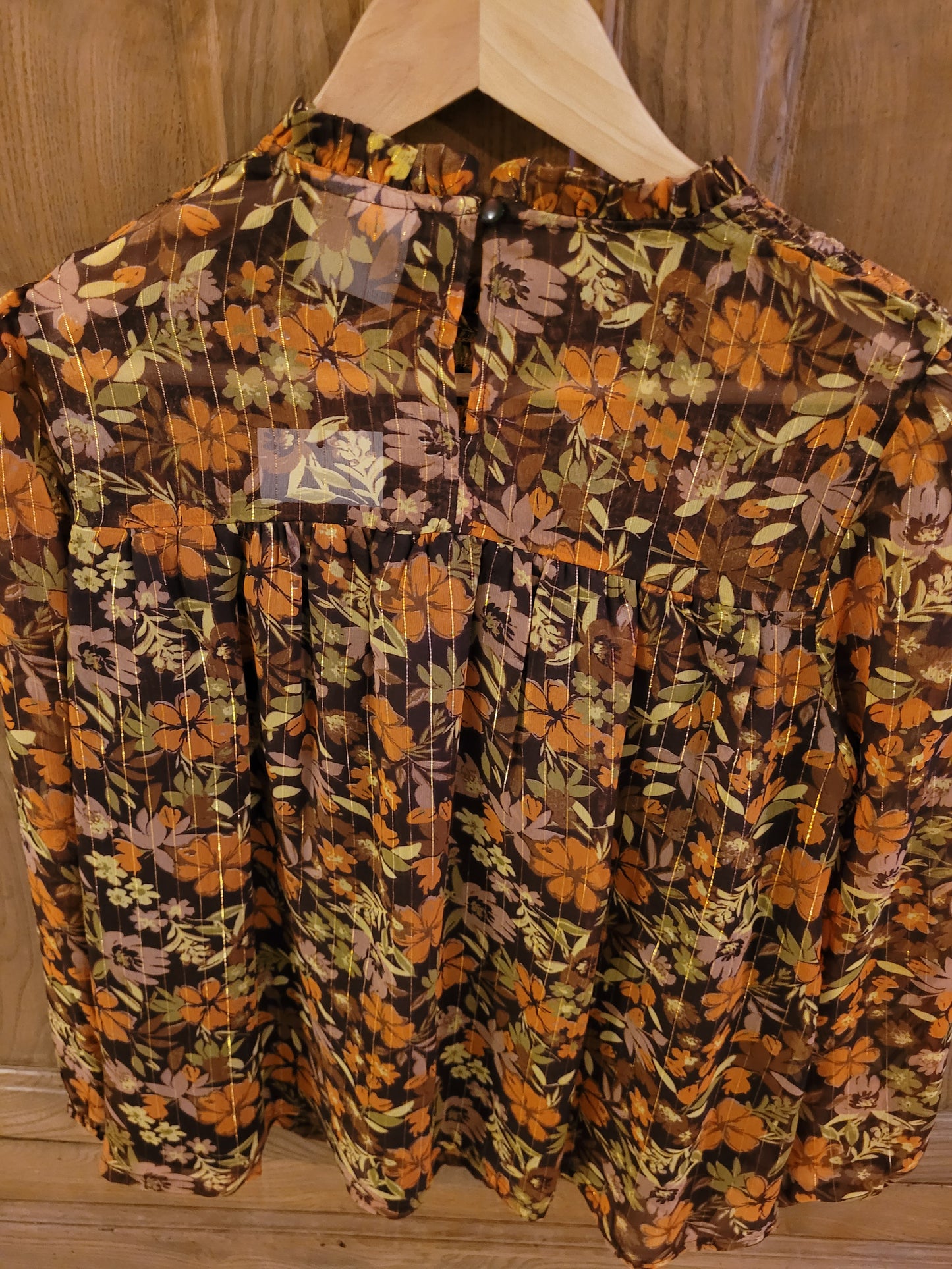Blouse imprimée col montant et pastron smocké Taille 38
