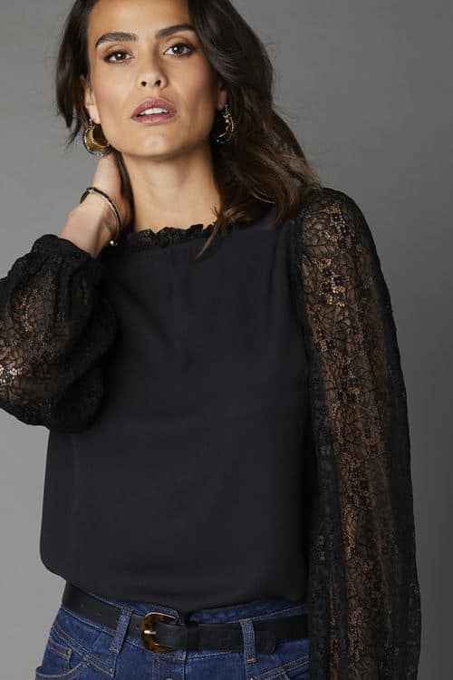 blouse manches longues dentelles transparentes NEUVE SANS ETIQUETTE