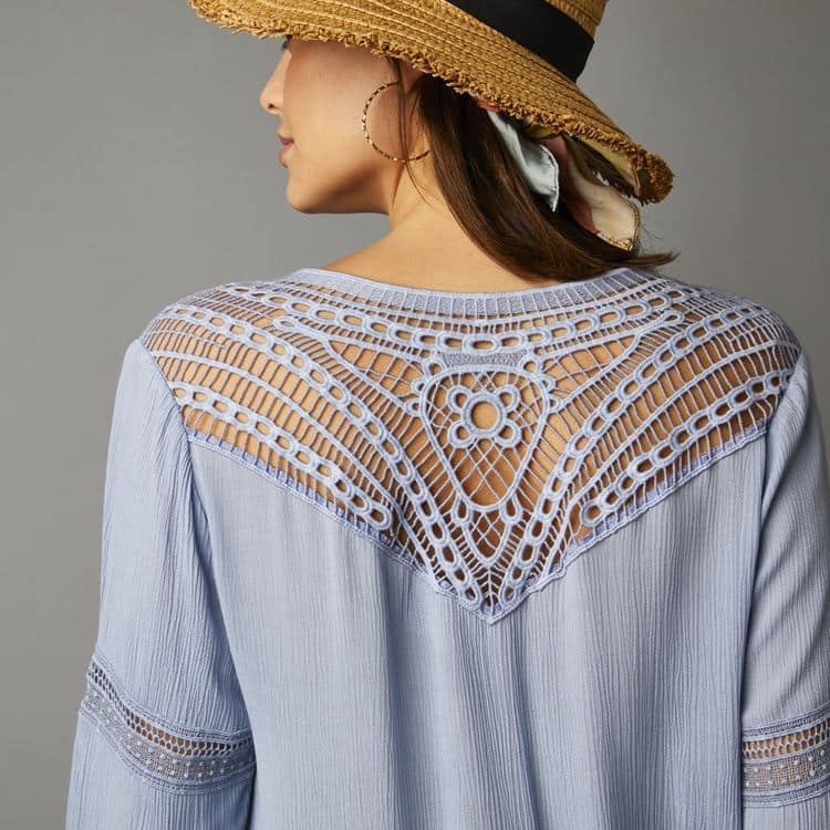 Blouse crépon fluide dos macramé neuve sans étiquette