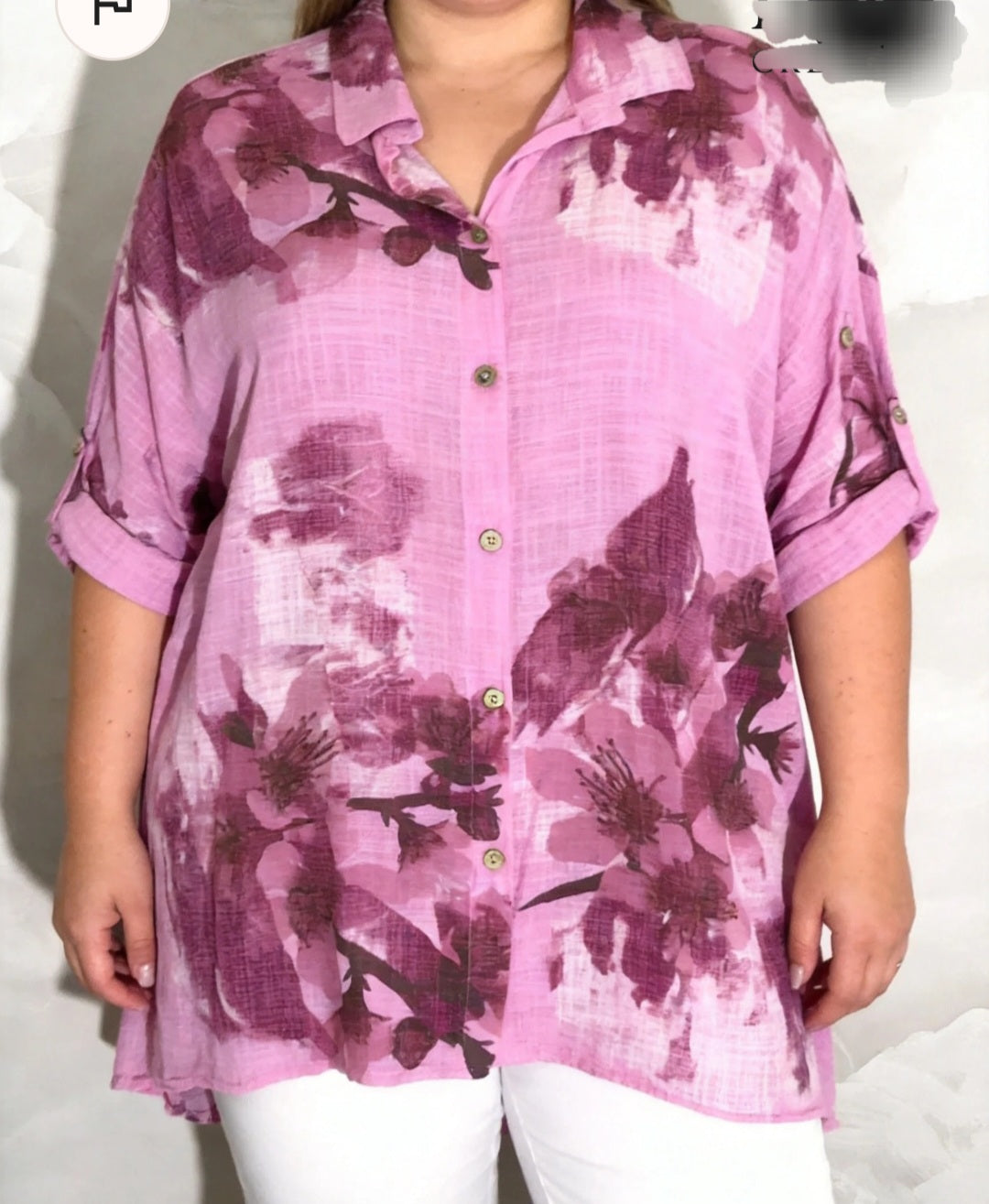Chemise coton grande taille imprimée fleurs cerisier Ophélie ( en pré commande)