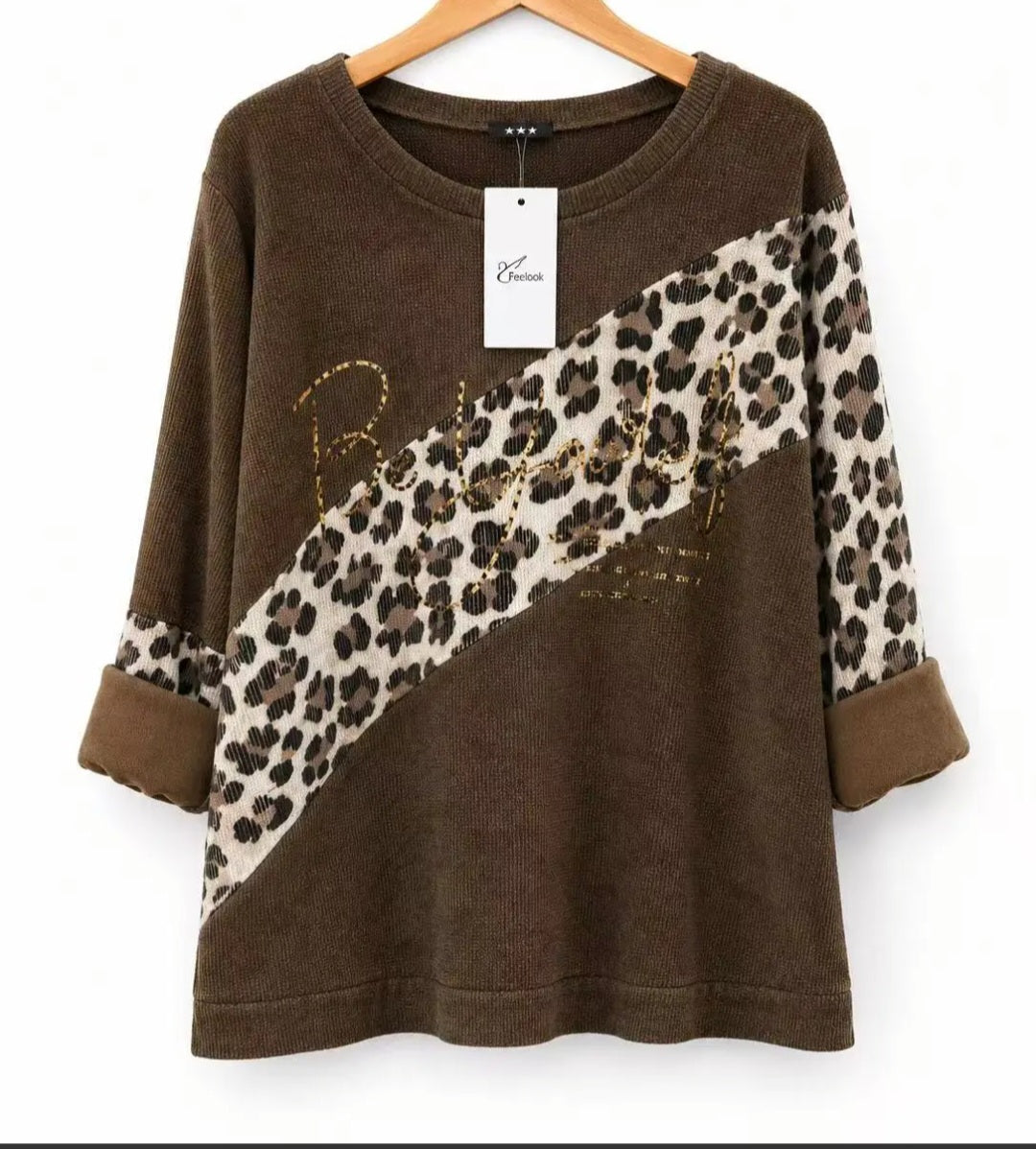 Haut col rond a motif léopard Be Yourself