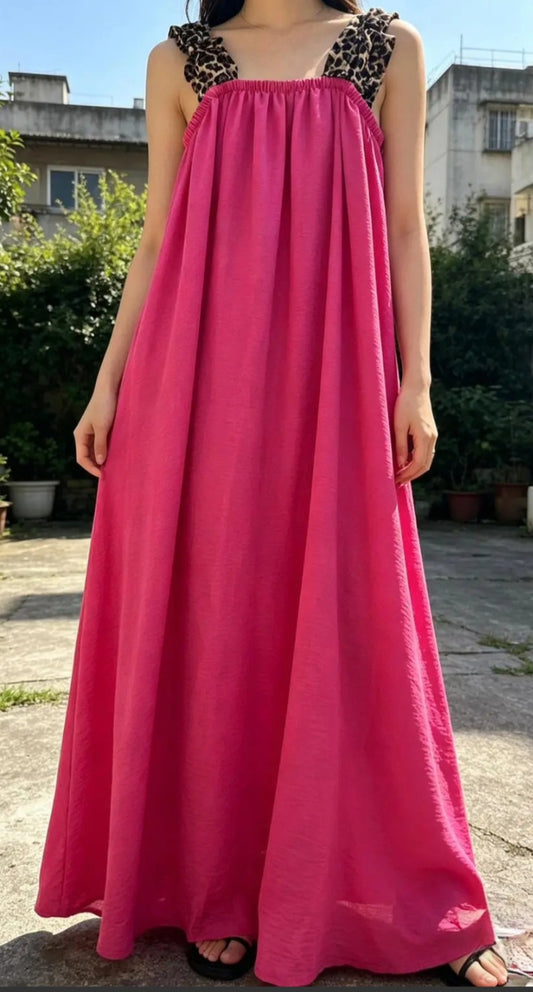 Robe longue bretelles léopard