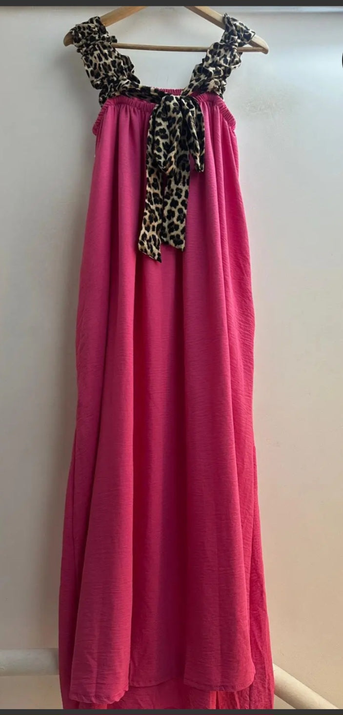 Robe longue bretelles léopard