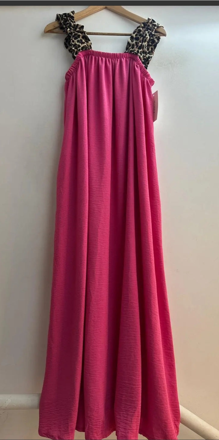 Robe longue bretelles léopard