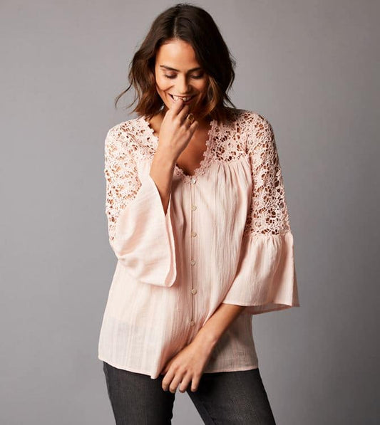 Chemisier en coton texturé rose poudré taille 36