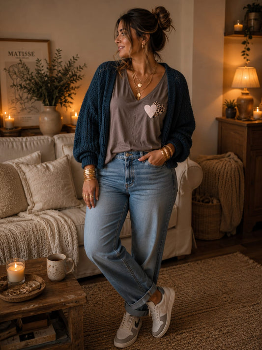 Gilet maille bleu canard