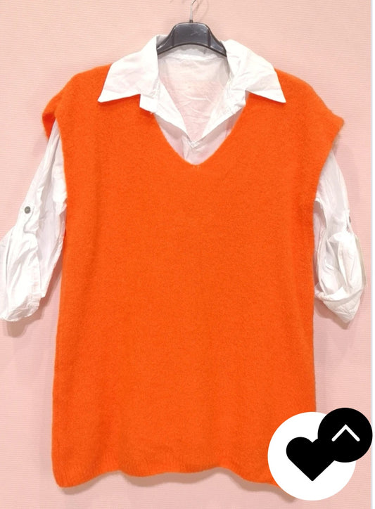Chemise blanche classique avec gilet sans manches en maille Zélie