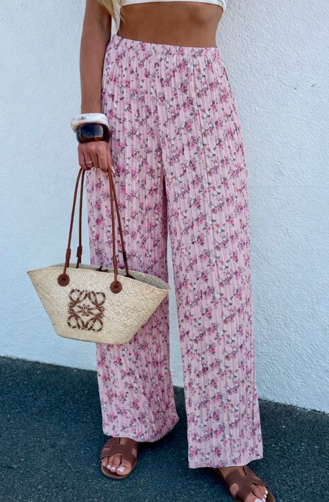 Pantalon plissé imprimé fleurie