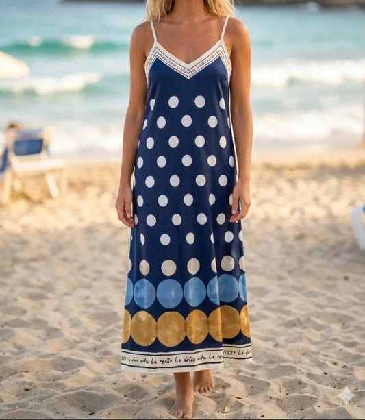 Robe Longue Satinée à Pois « Dolce Vita »