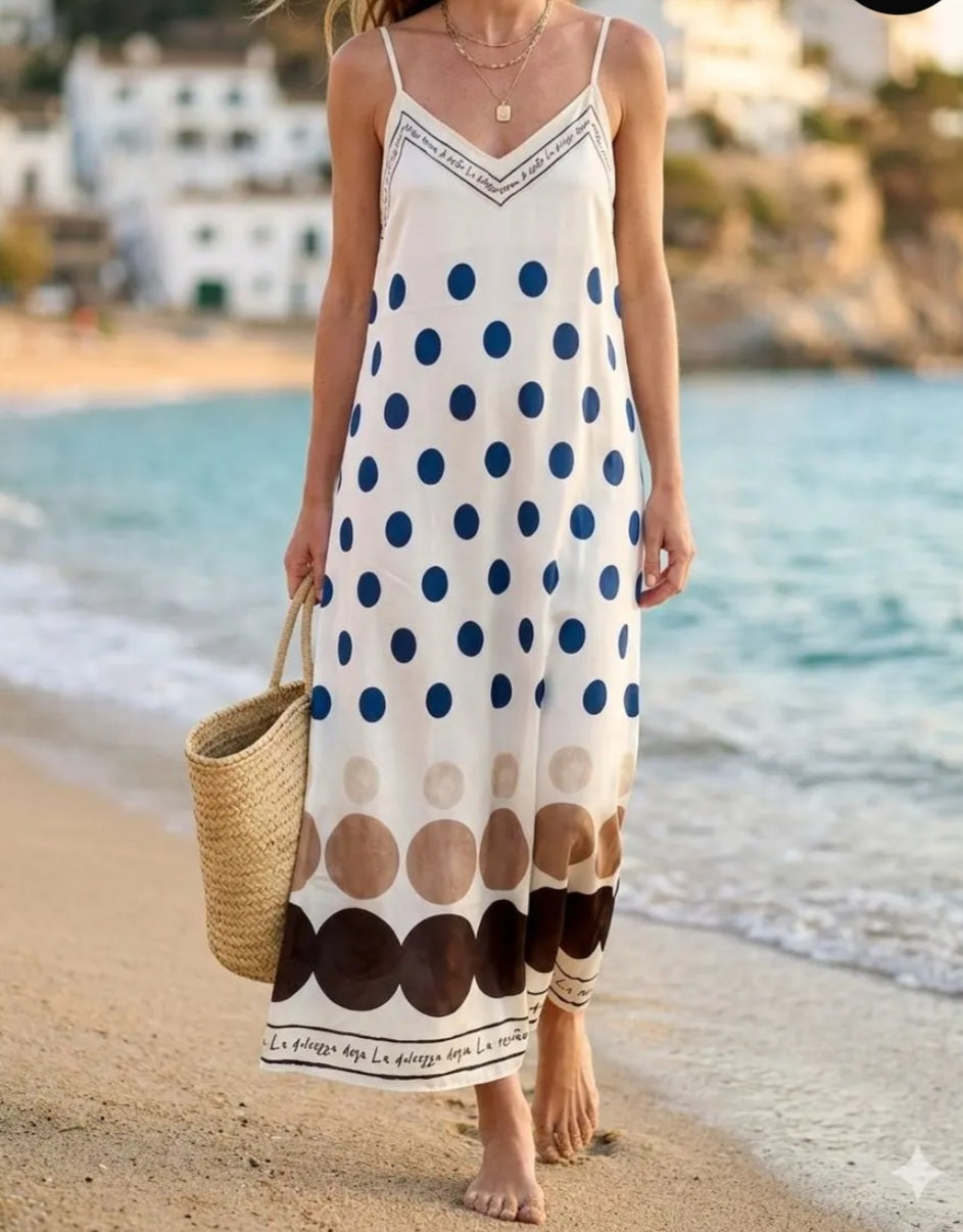 Robe Longue Satinée à Pois « Dolce Vita »