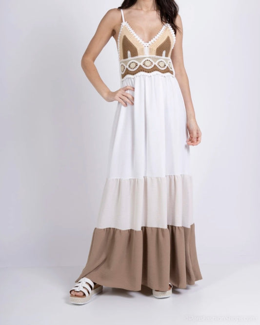 Robe longue brodée dentelle Olivia