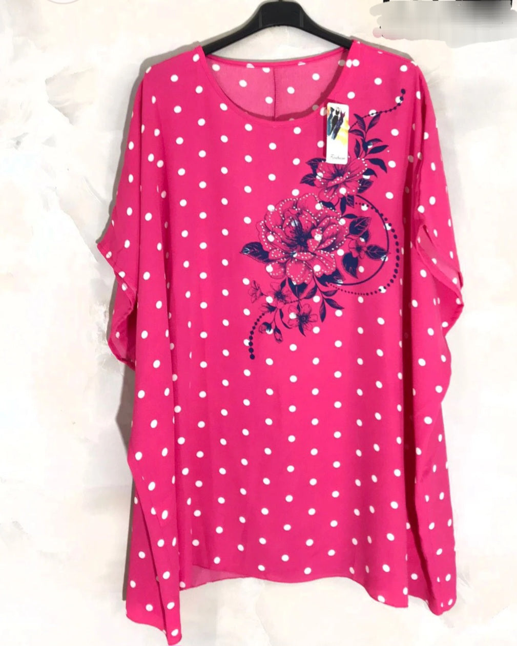 Tunique grande taille à pois avec fleur Eléonore ( en pré commande)