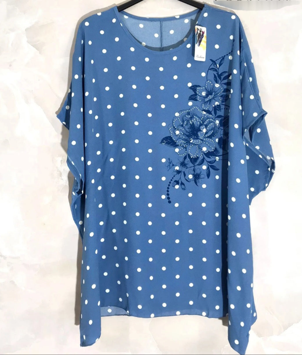 Tunique grande taille à pois avec fleur Eléonore ( en pré commande)