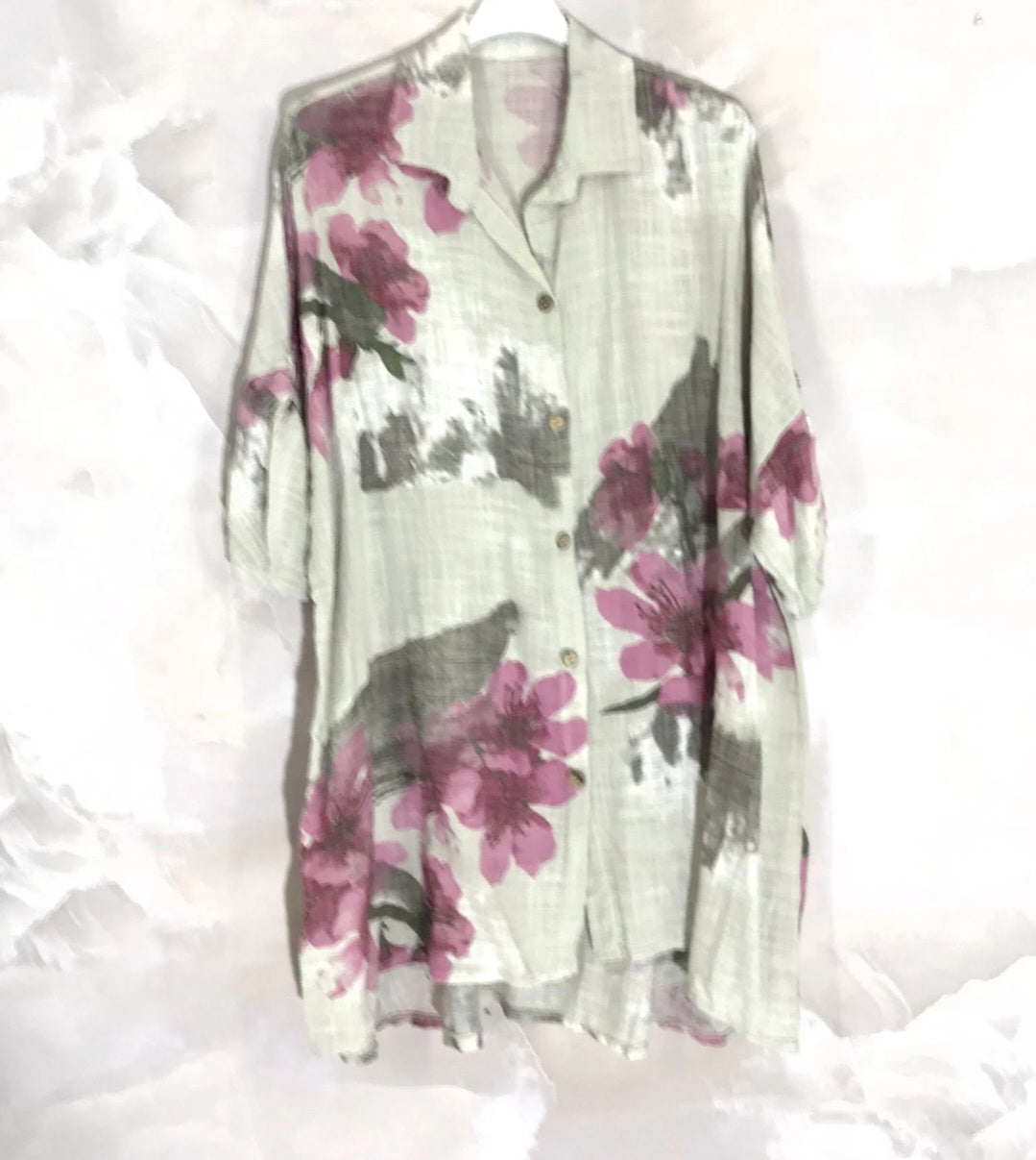 Chemise coton grande taille imprimée fleurs cerisier Ophélie ( en pré commande)