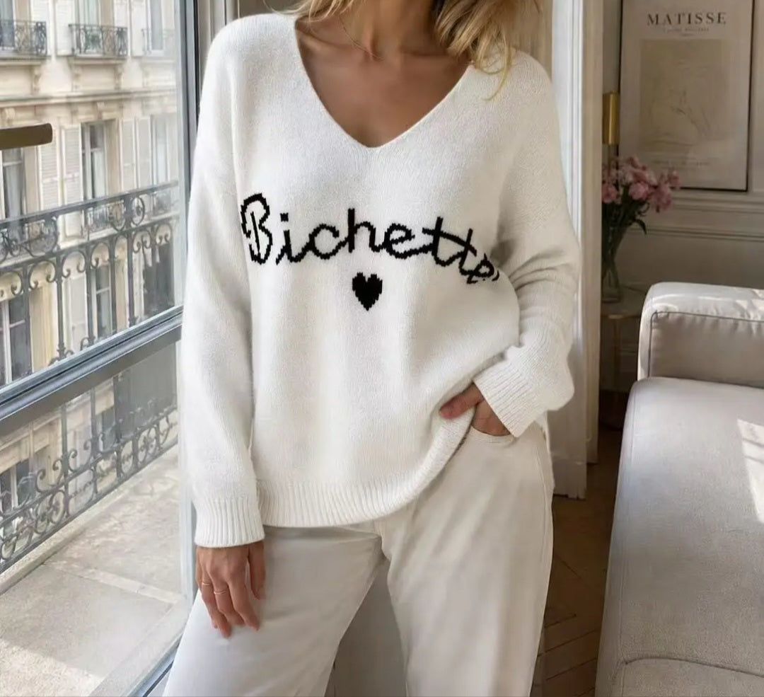 Pull en laine uni a col V " Bichette"