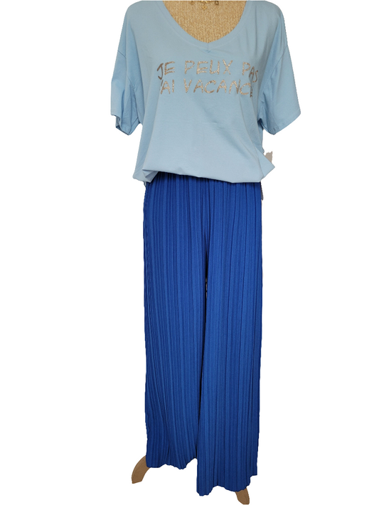 Pantalon large plissé taille élastique Myriam