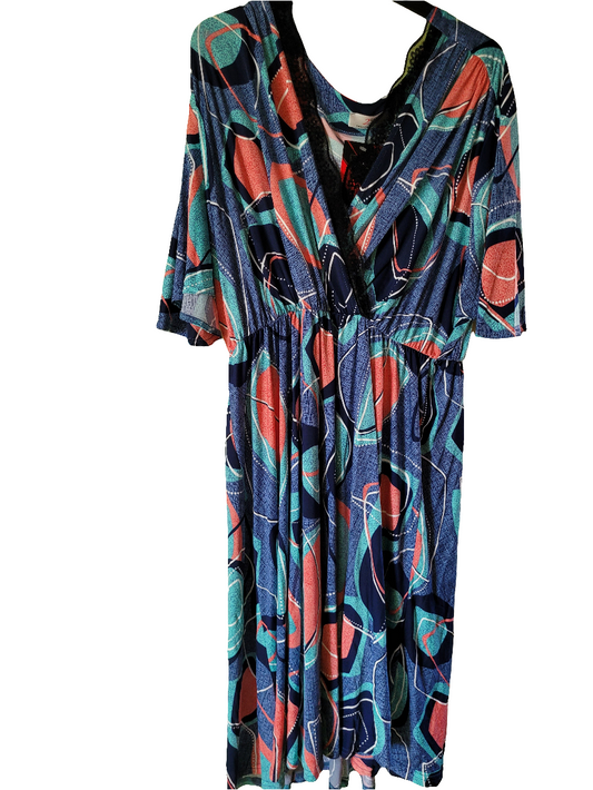 Robe à imprimé en dentelle manches papillon  TU du 54 au 60