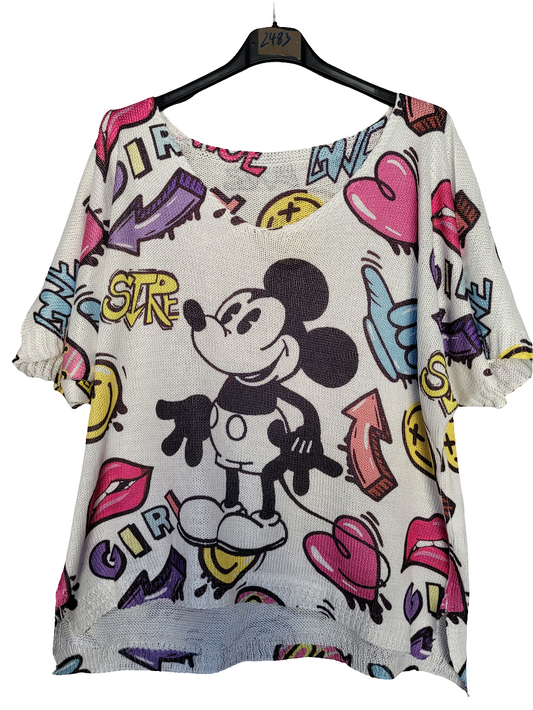 Pull fin coloré motif souris