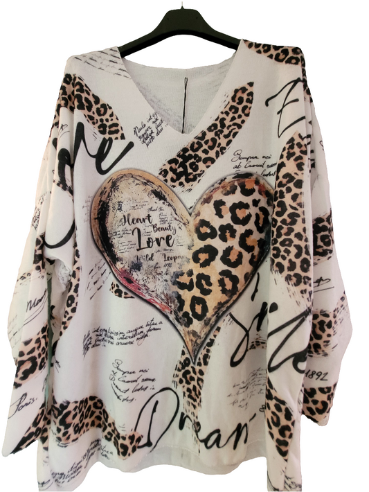 Pull fin coeur léopard Caroline