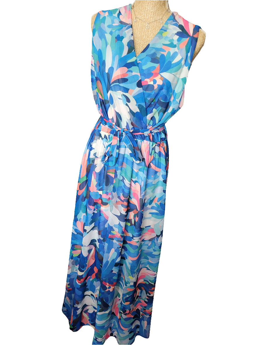 robe longue imprimée bleu roi