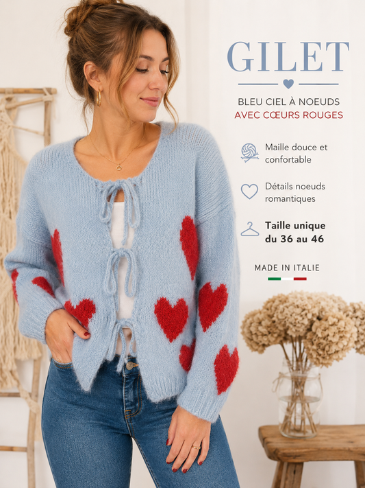 Gilet nœud bleu cœurs