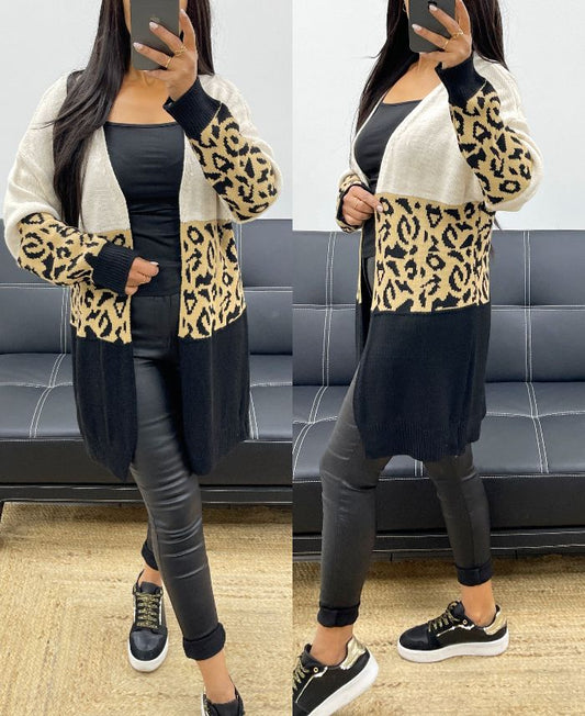 GILET MAILLE MULTICOLORE LEOPARD