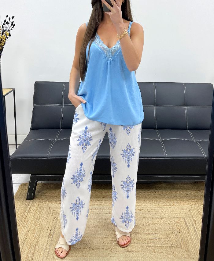 pantalon imprimé bleu