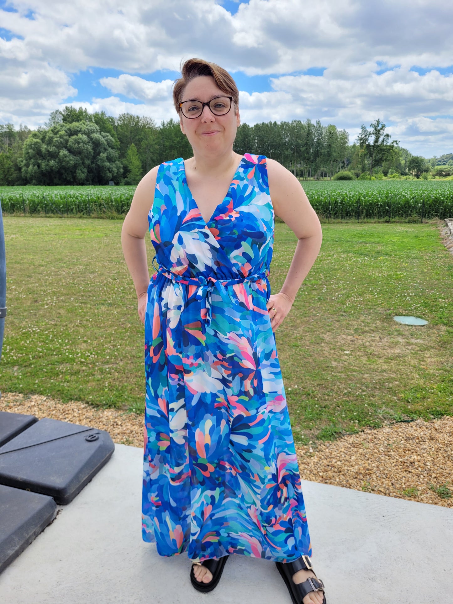 robe longue imprimée bleu roi